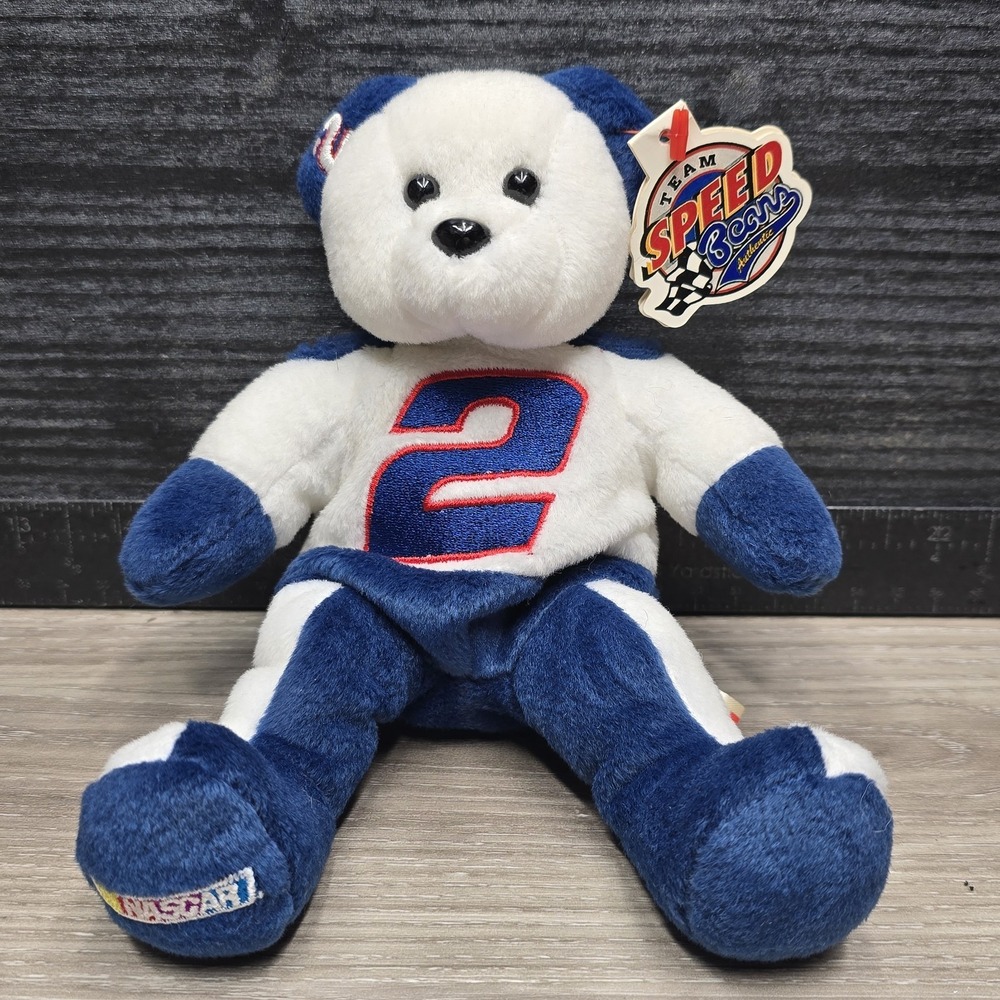 NASCAR #2 Rusty Wallace Bear W/ Ear & Tush Tags Plush Toy Team Speed Beans Blue